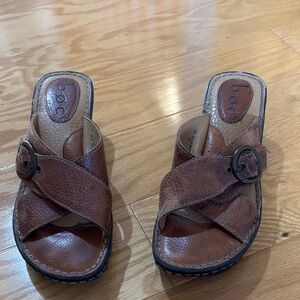 b.o.c. Tan Leather Slide Sandals